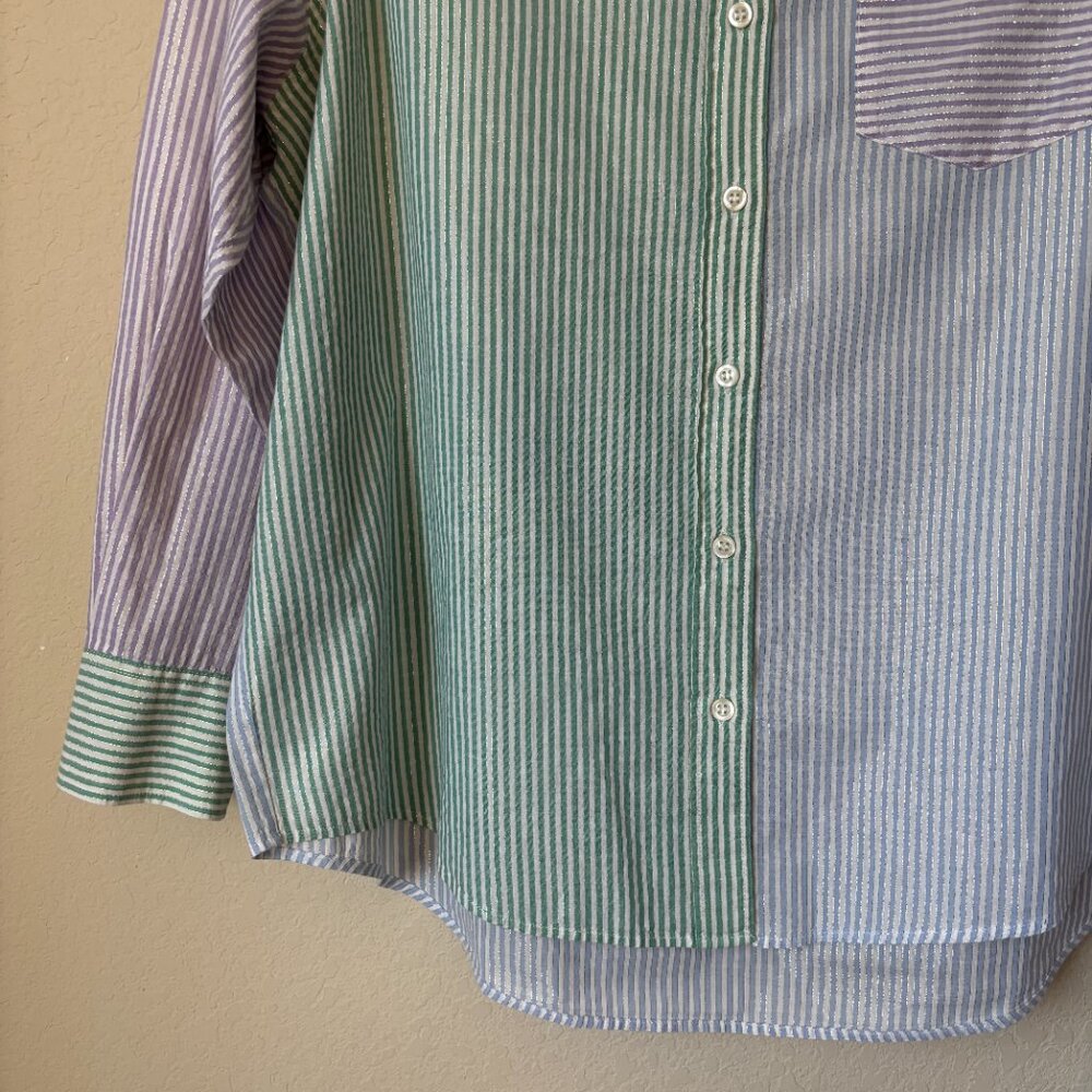 GAP Metallic Mixed Stripe Oversized Button Up Big… - image 6